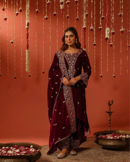 Rich Maroon Velvet Suit Set