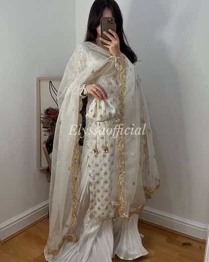 Maahim Gold Embroidered Luxury Ensemble Sharara Suit