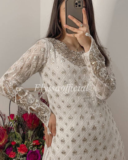 Maahim Gold Embroidered Luxury Ensemble Sharara Suit