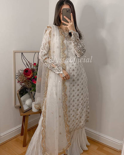 Maahim Gold Embroidered Luxury Ensemble Sharara Suit