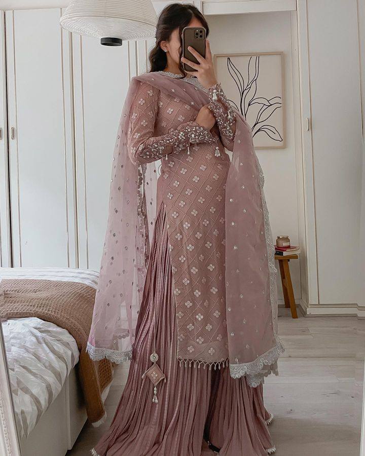 Maahim Gold Embroidered Luxury Ensemble Sharara Suit