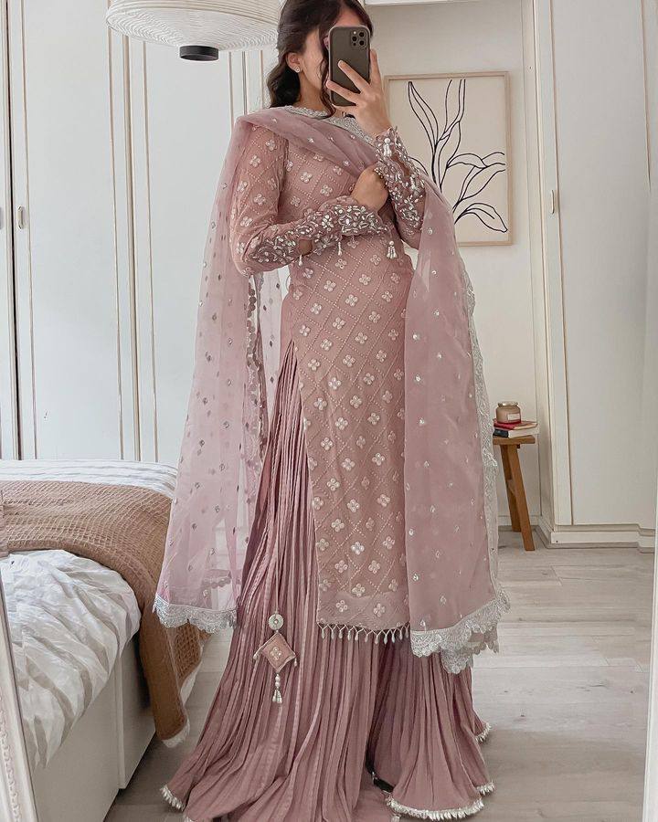 Maahim Gold Embroidered Luxury Ensemble Sharara Suit