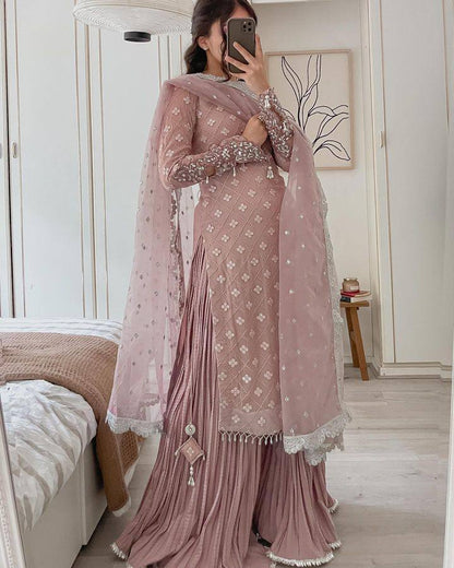 Maahim Gold Embroidered Luxury Ensemble Sharara Suit