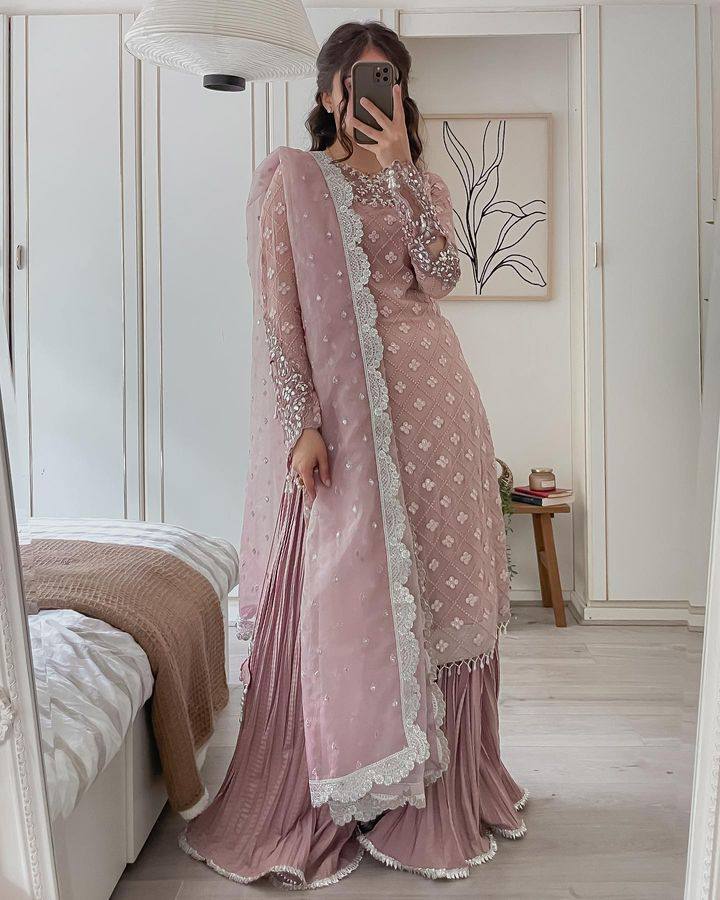 Maahim Gold Embroidered Luxury Ensemble Sharara Suit