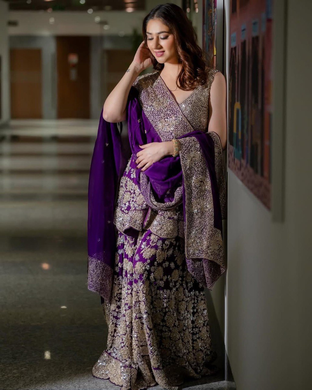 Royal Purple Embroidered Designer Sharara Set