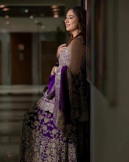 Royal Purple Embroidered Designer Sharara Set