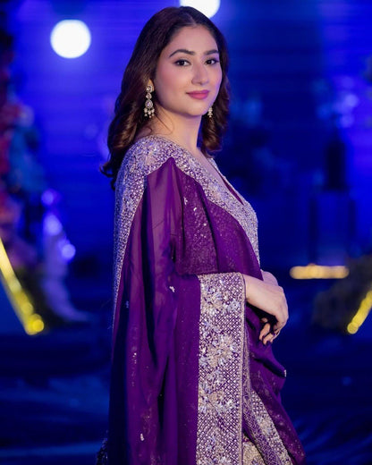 Royal Purple Embroidered Designer Sharara Set
