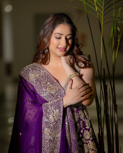 Royal Purple Embroidered Designer Sharara Set