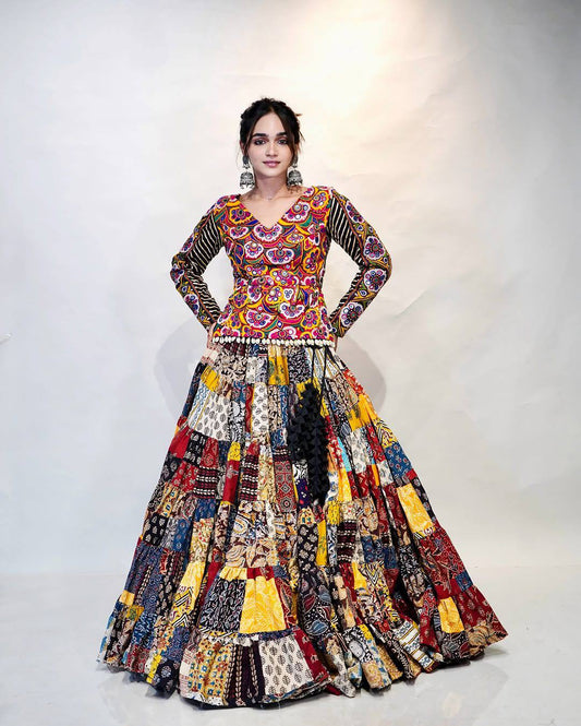 Kashvi Multicolor Handcrafted Patchwork Navratri Lehenga