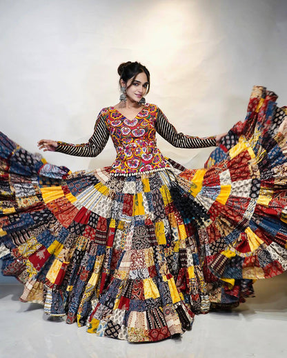 Kashvi Multicolor Handcrafted Patchwork Navratri Lehenga